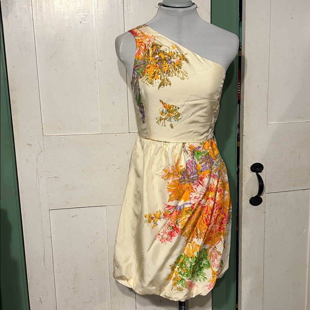 J. Crew 100% Silk 1-Shoulder Dress Sleeveless Lined Summer Sz 2 Flowered EXCond